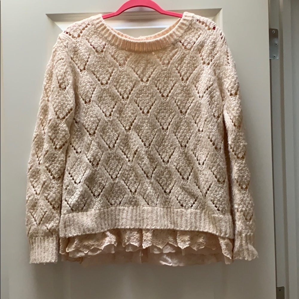 Anthropologie Pink Lace Trim Sweater